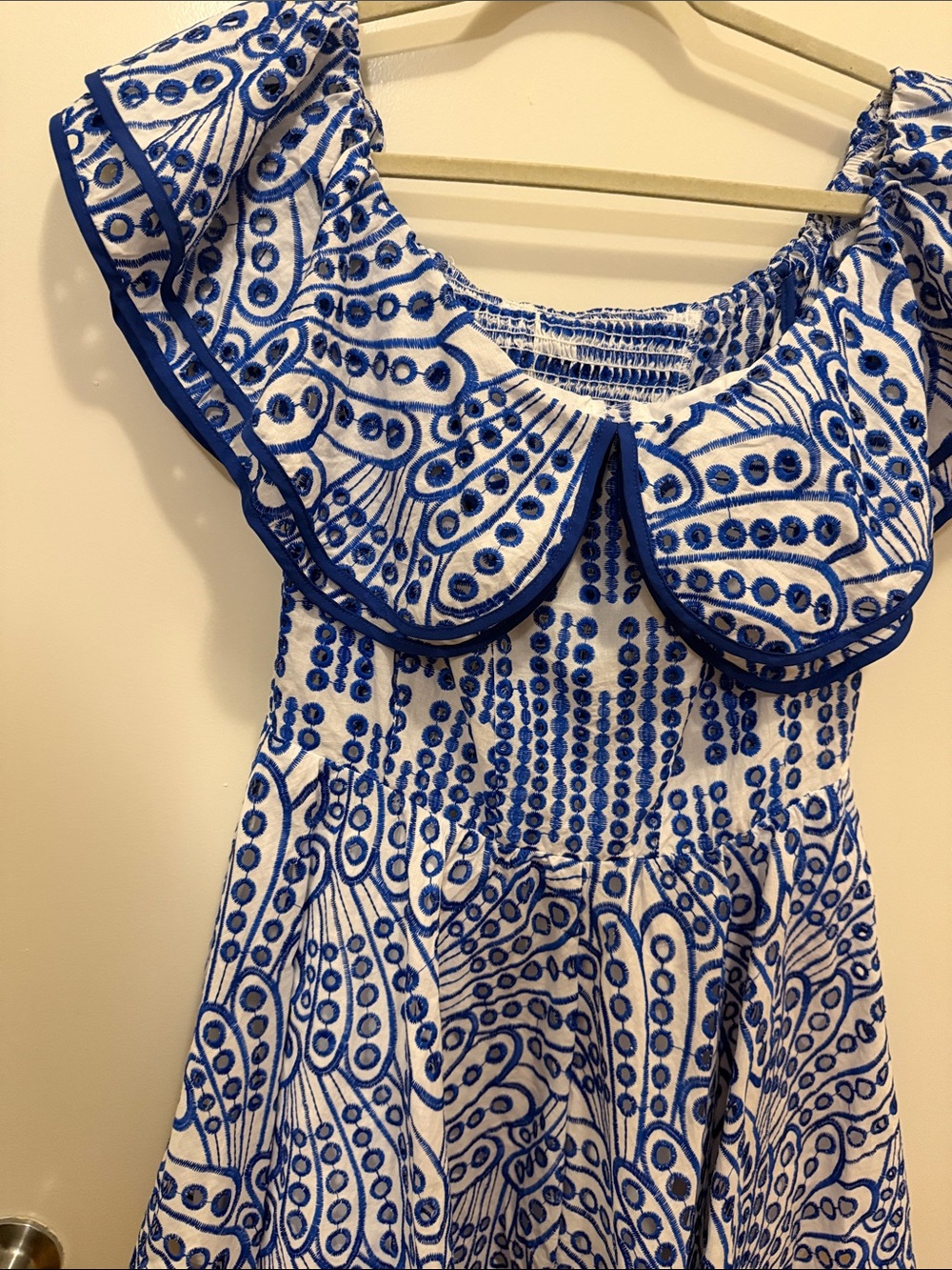 Blue & White Ruffled Off-Shoulder Dress - Picture 2 of 5